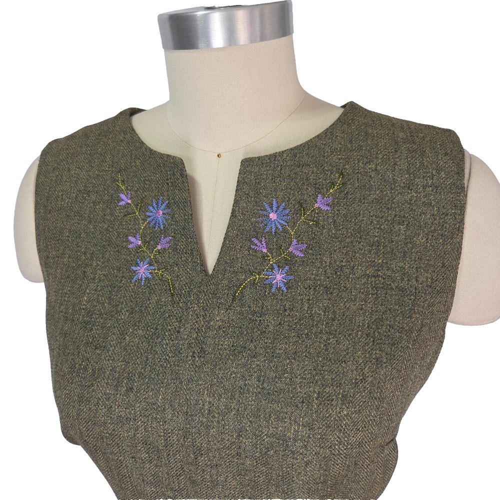 Vintage Y2K Tweed Midi Dress Size 12P Green Floral Career Corporate Sleeveless - Picture 4 of 7